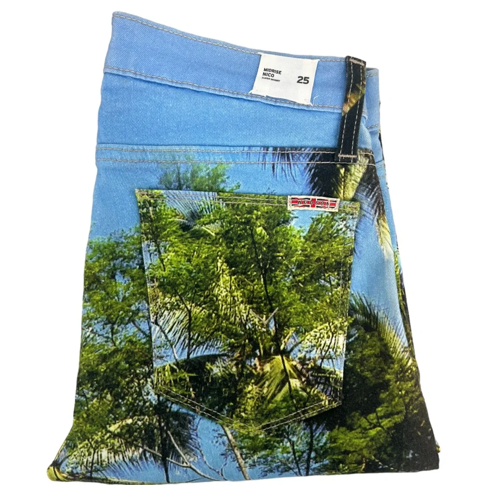 Hudson Micro Nico Super Skinny Jeans Light Wash With Tree Print‎ Sz 25